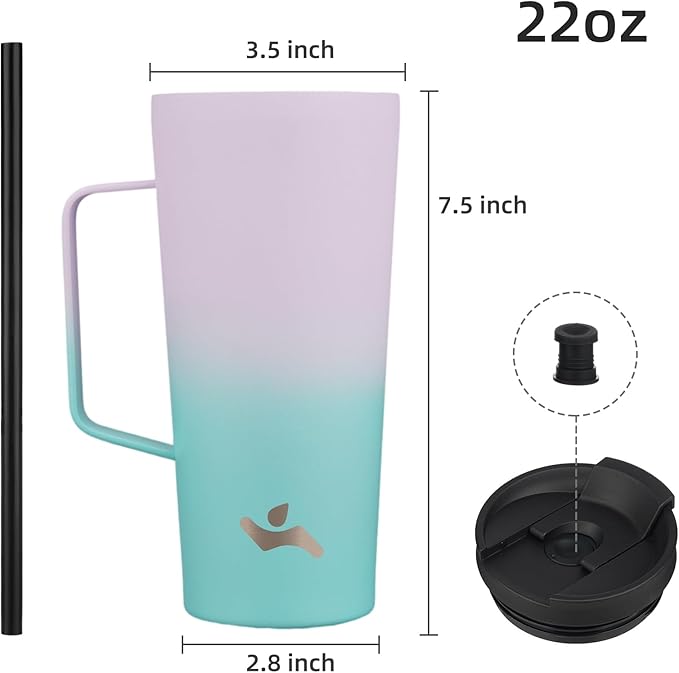 Insulated Tumbler with Handle and Straw, 22 OZ Travel Coffee Mug Stainless Steel Cup Metal Water Bottle,Lavender Green