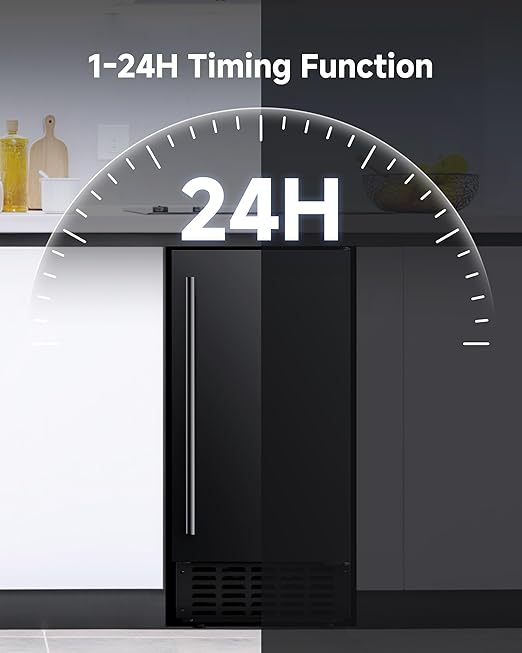 Commercial Ice Machine, Under Counter Ice Maker 66 Lb/Day, Built-in Freestanding Nugget Ice Maker with 2-Drawer Ice Baskets, Auto-Cleaning & 24H Timer, for Commercial & Home Use(Black)