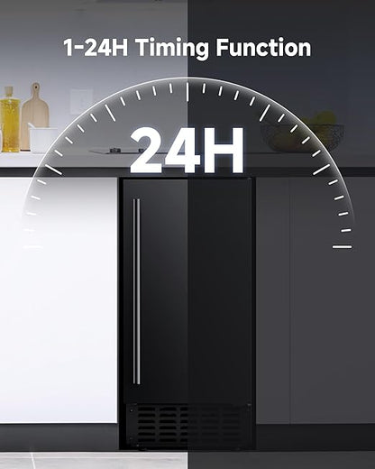 Commercial Ice Machine, Under Counter Ice Maker 66 Lb/Day, Built-in Freestanding Nugget Ice Maker with 2-Drawer Ice Baskets, Auto-Cleaning & 24H Timer, for Commercial & Home Use(Black)