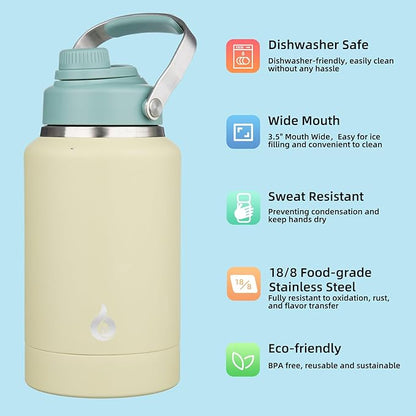 BJPKPK 64oz Insulated Water Bottles, Dishwasher Safe Half gallon Water Bottle with Metal Handle, BPA Free Spout Lid & Detachable Bowl, Large Stainless Steel Jugs, Chartreuse