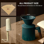 Load image into Gallery viewer, Pour Over Coffee Maker Set, Ceramic Pour Over Coffee Dripper 15.5oz/450 ml with 25 Pcs V60 Paper Filter, Coffee Pour Over Set for Camping, Green