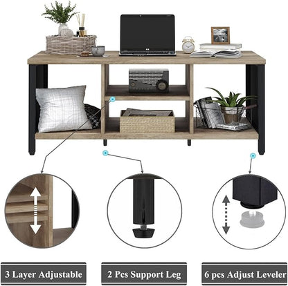 FATORRI Coffee Table for Living Room, Rustic Wood Center Table with Shelves, Farmhouse Rectangle Cocktail Tea Tables (Rustic Oak)