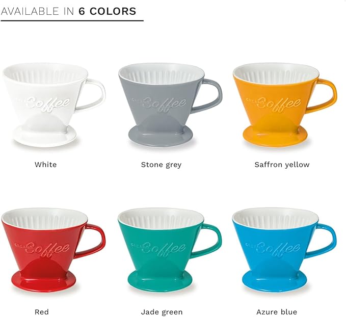 Creano XXL Porcelain Coffee Dripper Saffron - Ceramic Cone Brewer - Pour Over Coffee Maker - Filter Size 4 - huge and heavy quality 800gr/28oz - 6 Colours availeble