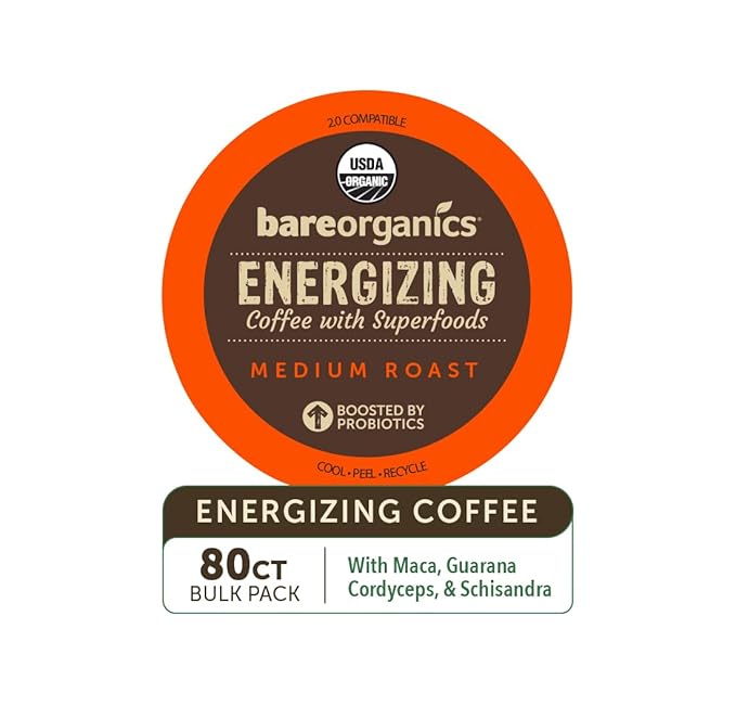 BareOrganics Energizing Coffee Single Serve 96ct Bulk Pack