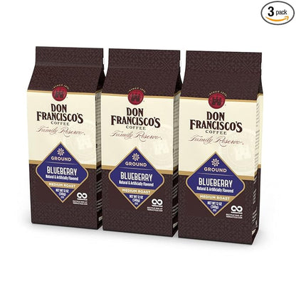 Don Francisco's Premium Blueberry Flavored Ground Coffee: 100% Arabica Beans, Rich Aroma, Perfect for Drip, Pour-Over, and French Press (3 X 12 oz Bag)