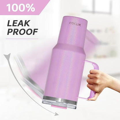 COKTIK 40 oz Tumbler With Handle and Straw Lid, Vacuum Insulated Travel Coffee Mug Stainless Steel Insulated Cup for Beverages, Leak-proof, Cupholder Friendly (Lavender Shimmer)