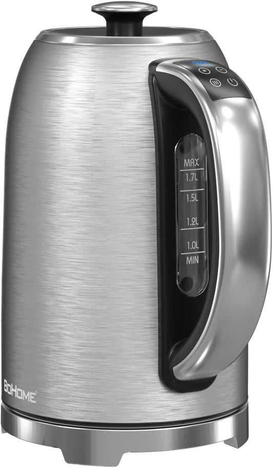 Electric Kettle, 1.7L/1500W, Stainless Steel, Digital Touch Panel, Keep Warm Function, Auto Shutoff, BPA-Free, Hot Water Kettle for Coffee & Tea, No Plastic Contact with Water
