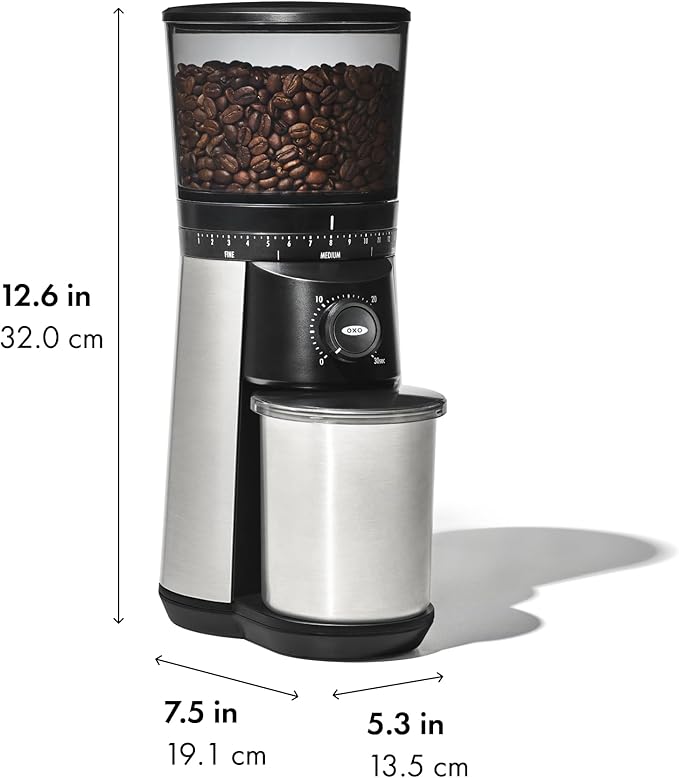OXO Brew Conical Burr Coffee Grinder - Silver, Stainless Steel Burrs, One-Touch Automatic Smart Grind