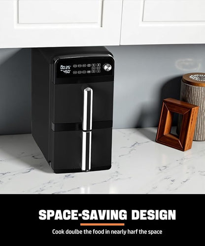 12QT Dual Layer Air Fryer Oven, 6QT×2 Capacity, Vertical 2-Basket Design, 7-in-1 Function with Broil, Roast, Bake, Reheat, Dehydrate, and Air Fry, Family Size, BPA-Free