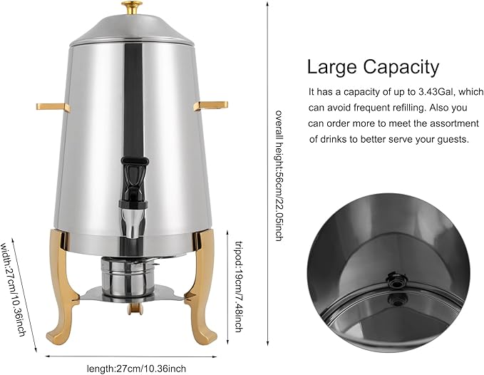 YIYIBYUS 3.5 Gallon Hot Beverage Dispenser, Stainless Steel Coffee Urn Chafer, Hot Drinks Dispenser for Milk Coffee Tea Water Juice - Parties Event Buffet Catering