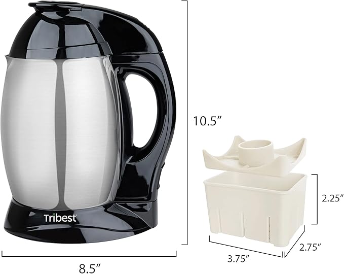 Tribest SB-132 Soyabella, Automatic Soy Milk Maker Machine with Tofu Kit Large, Silver, Large, Black/Stainless Steel