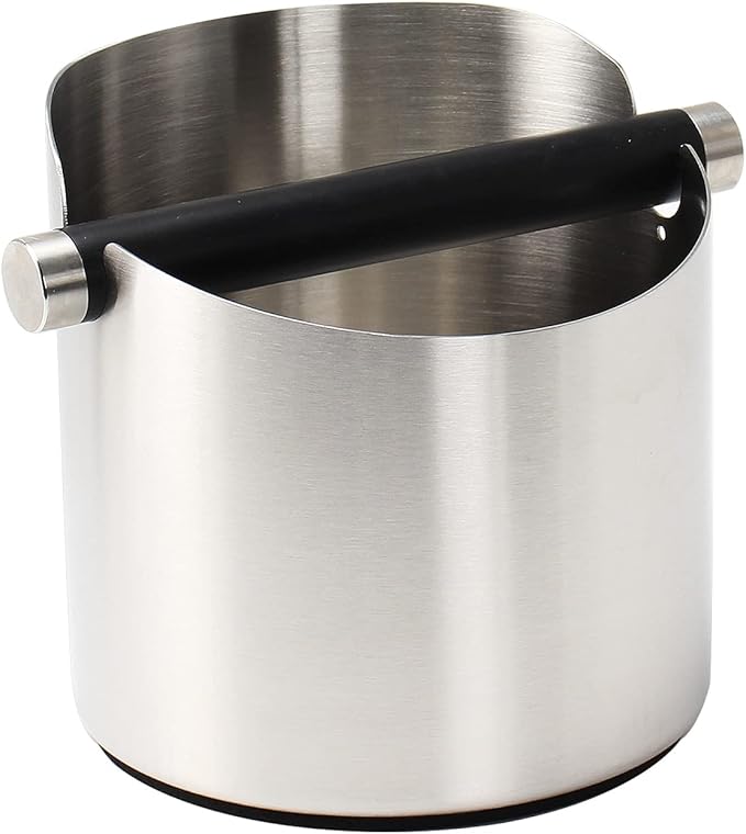 Coffee Knock Box, Espresso Knock Box Stainless Steel Espresso Machine Accessories with Removable Knock Bar and Non-Slip Base Coffee Grounds Container Bin, Large (Silver)