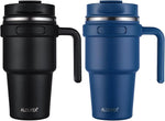 Load image into Gallery viewer, ALOUFEA 20 oz Insulated Coffee Mug Tumbler with Handle, Stainless Steel Travel Mug Tumbler with Lid and Straw,Double Wall Vacuum Leak Proof Ice Coffee Thermal Cup, Black and Navy