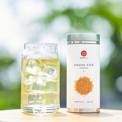 Senbird Premium Sobacha - Japanese Soba Buckwheat Tea - From Hokkaido - Loose Leaf in Airtight Tea Tin (3.5oz/100g)