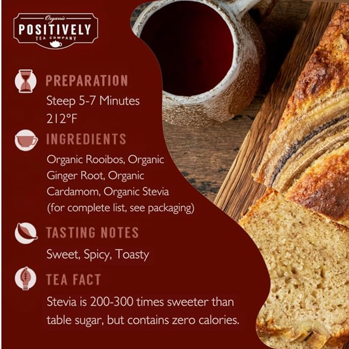 Organic Positively Tea Company, Banana Bread Chai Rooibos Tea, Loose Leaf, 16 Ounce