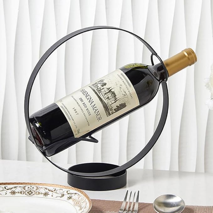 Metal Single Tabletop Wine Rack – Freestanding Countertop Decorative Wine Bottle Holder, Unique Wine Gifts and Accessories for Wine Lovers (2PCS Black)
