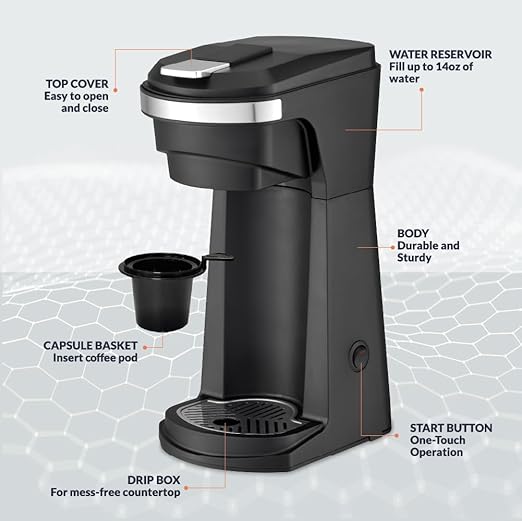 NEWHOUSE Single Serve Coffee Maker compatible with K-cups Water Reservoir, Versatile Ground Coffee & K-Cup Compatibility, Adjustable Tray for Travel Mugs