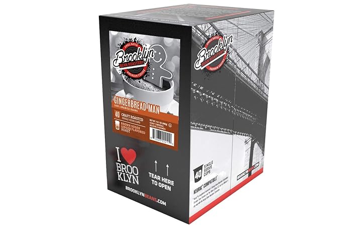 Brooklyn Beans Gingerbread Man Coffee Pods - Compatible with Keurig K Cup Brewers Including 2.0 Machines, 40 Count, Festive Gingerbread Flavored Coffee