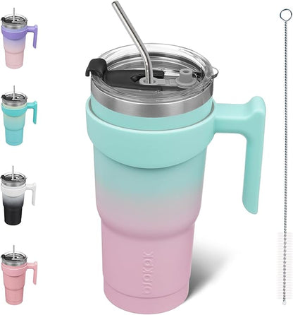 BJPKPK 20 oz Tumbler With Handle Stainless Steel Insulated Tumbler Mugs With Lid And Straw For Women And Men,Bubble Gum