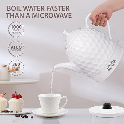 Ceramic Electric Kettle 1 Quarts, 1000W Hot Water Boiler, Automatic Shut-off, BPA-Free, Teapot Rapid Boil For Coffee & Tea, Boil-Dry Protection, White Gooseneck
