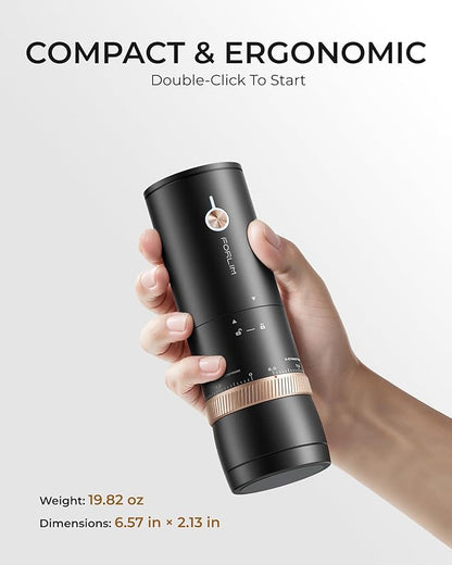 FORLIM Portable Electric Coffee Grinder, Cordless Rechargeable Coffee Bean Grinder with 80 Scale Precise Grinding Settings, Double-Click Start, 10-Blade Conical Burr Coffee Grinders, Clog‑Protection