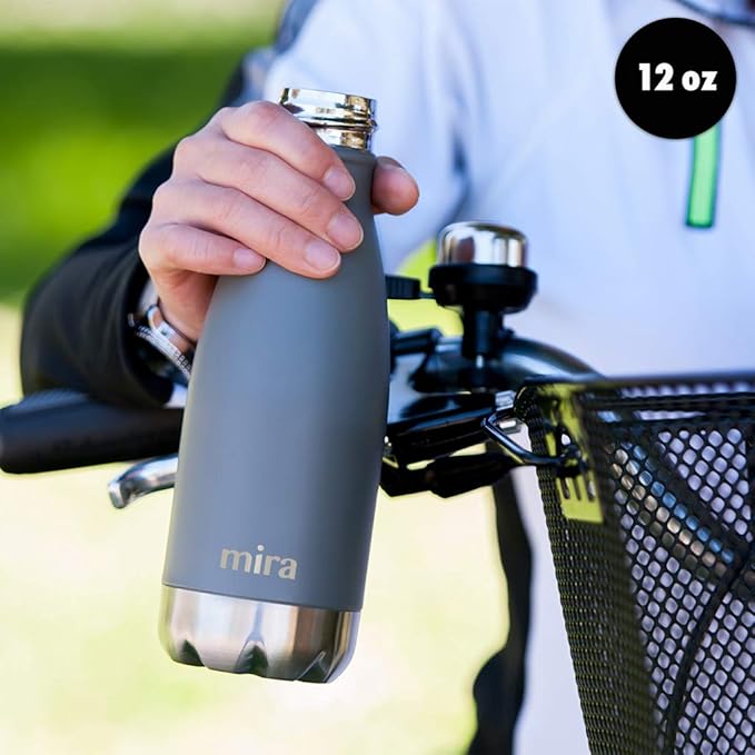 MIRA 12 oz Insulated Water Bottle - Slim Stainless Steel Cola Shape Thermo - Double Wall Hot & Cold Flask (24Hr Cold/12Hr Hot) - Pearl Blue
