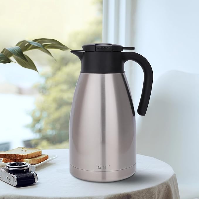 GiNT 74Oz Thermal Coffee Carafe, Insulated Stainless Steel Coffee Carafes for Keeping Hot/Double Walled Vacuum Thermal Carafe (Silver, 2.2L)