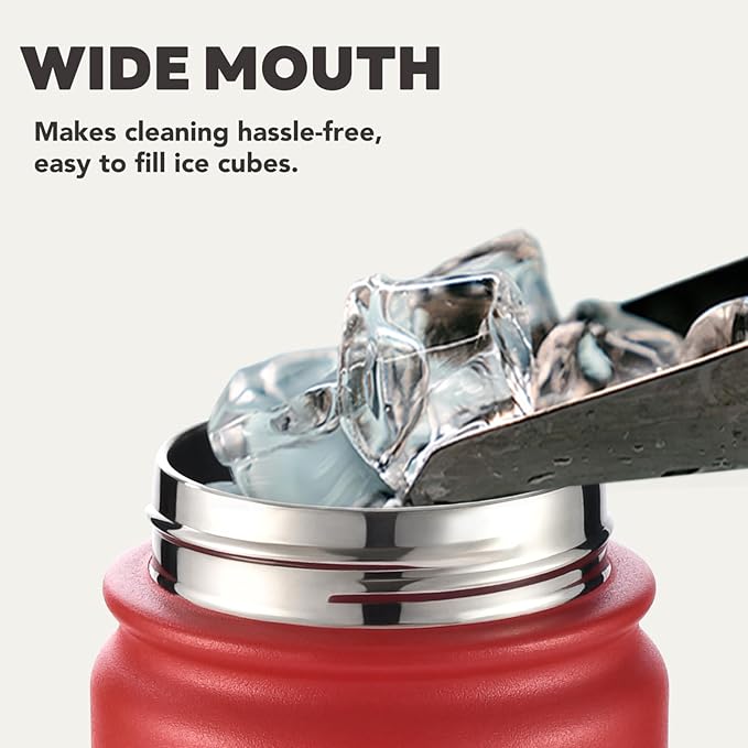 mininoo Insulated Stainless Steel Water Bottle with Straw and Lid for Sports, 24 oz, Red