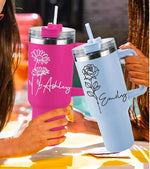 Load image into Gallery viewer, Ships Next Day,Birth Flower 40 Oz Tumbler with Handle and Straw, Personalized Tumbler with Name Insulated Cup Reusable Stainless Steel Water Bottle Travel Mug Christmas Birthday Gifts for Women