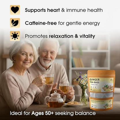 Ginger Tea Bags - 50 Bags - Premium & Spicy Ginger Herbal Tea - Pure Natural Extract Caffeine-Free and Gluten-Free Herbal Tea from Real Flowers for Relaxation with Smooth Taste (50 count)