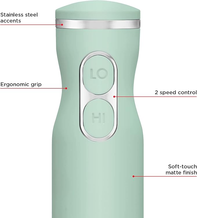 Chefman Immersion Stick Hand Blender with Stainless Steel Blades, Powerful Electric Ice Crushing 2-Speed Control Handheld Food Mixer, Purees, Smoothies, Shakes, Sauces & Soups, Sage