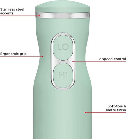 Chefman Immersion Stick Hand Blender with Stainless Steel Blades, Powerful Electric Ice Crushing 2-Speed Control Handheld Food Mixer, Purees, Smoothies, Shakes, Sauces & Soups, Sage