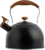 Load image into Gallery viewer, Whistling Tea Kettles with Wood Grain adjustment Nylon Handle, 2.3 Quart Capacity with Capsule Base Tea Kettle, Black