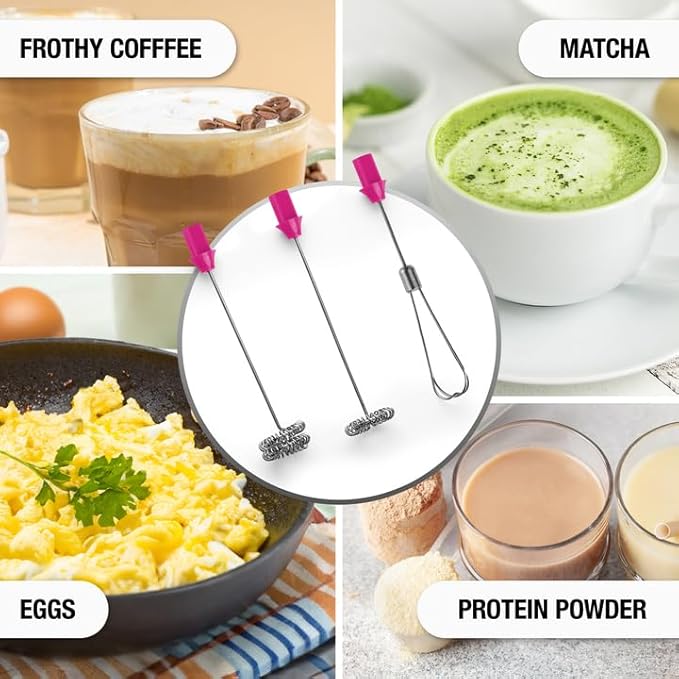 Frother Portable & Compact Handheld Foam Maker Lattes, Cappuccinos (Dragonfruit, Froth N Go)