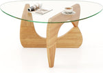 Load image into Gallery viewer, Tangkula Triangle Glass Coffee Table, Mid-Century Modern Center Table with Tempered Glass Top &amp; Adjustable Rubber Wood Base, Small Coffee Table for Small Spaces, Living Room &amp; Reception Room (Natural)