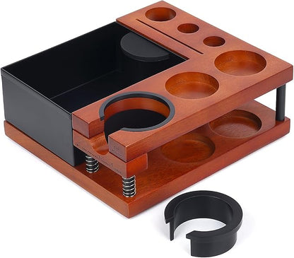 Espresso Knock Box, Tamping Station, Two-tier Organizer Station, Spring-loaded Portafilter Holder, Basket Filters & Funnel Stand, Fits 51/54/58MM Tamper, Distributor, Portafilter, Puck Screen