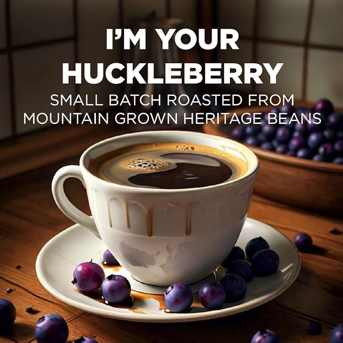 Maud's Huckleberry Flavored Coffee Pods, 18 ct, Medium Roast Flavored Coffee in Recyclable Single Serve Pods – 100% Arabica Beans, Compatible with Keurig K Cups Maker