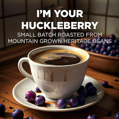 Maud's Huckleberry Flavored Coffee Pods, 18 ct, Medium Roast Flavored Coffee in Recyclable Single Serve Pods – 100% Arabica Beans, Compatible with Keurig K Cups Maker