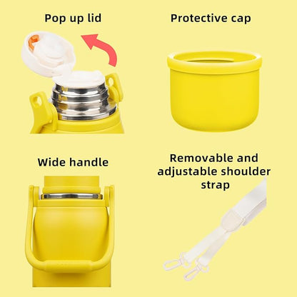 BJPKPK Insulated Thermal 40oz Disherwasher Safe Water Bottle with Handle and Lid Stainless Steel Water Bottles For Cold and Hot Beverages,Yellow