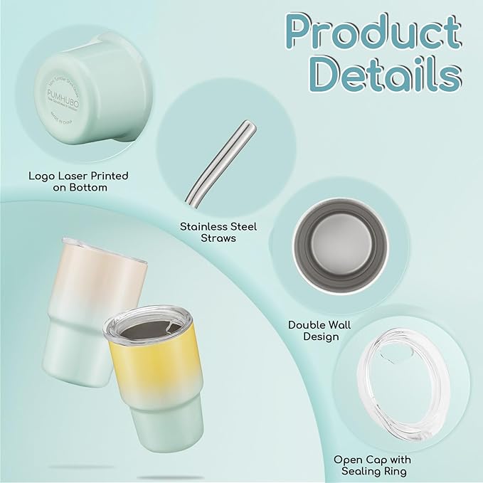 12 Pack 3 oz Sublimation Mini Tumbler Shot Glass with Straw and Lid, Gradient Color Insulated Stainless Steel Mini Tumblers Cups for Beach Birthday Wedding Parties, DIY Customizable Party Gift