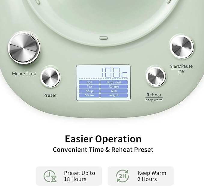 BUYDEEM Health Pot K2763 Lite, Glass Electric Kettle for Tea & Coffee, Hot Water Boiler and Wamer with Stew Pot, Temperature Control, Green, 1.5L