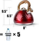 Load image into Gallery viewer, Tea Kettle, Toptier Teapot Whistling Kettle with Wood Pattern Handle Loud Whistle, Food Grade Stainless Steel Tea Pot for Stovetops Induction Diamond Design Water Kettle, 2.7-Quart Red