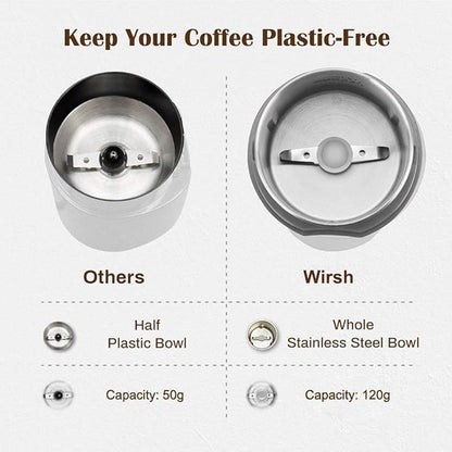 Wirsh Coffee Grinder-Electric Coffee Grinder with Stainless Steel Blades, Coffee and Spice Grinder with Powerful Motor and 4.2oz. Large Capacity for Coffee Beans,Herbs,Spices, Peanuts,Grains and More