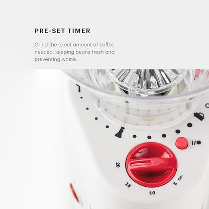 Bodum Bistro Electric Conical Burr Coffee Grinder, Preset Timer, 12 Grind Settings, White