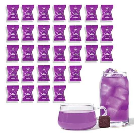 Tea Drops 30 Bulk Pack Organic Ube Bagless Tea - Loose Leaf, Lightly Sweetened, On-The-Go. Plastic-Free - Iced or Hot