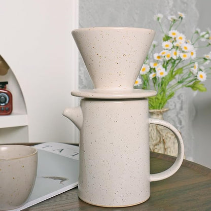 Handmade Japanese Beige Pour Over Coffee Maker Set Ceramic Coffee Dripper Brewer Heat Resistant Coffee Pot Decanter ACM-JB
