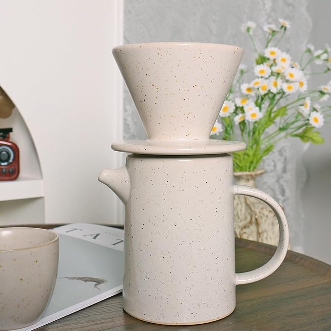 Handmade Japanese Beige Pour Over Coffee Maker Set Ceramic Coffee Dripper Brewer Heat Resistant Coffee Pot Decanter ACM-JB