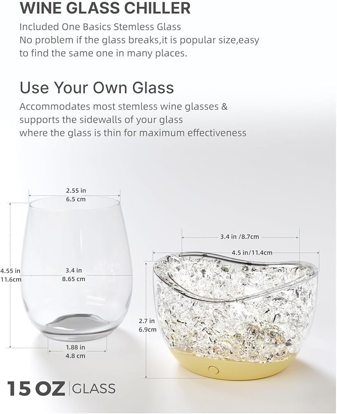 Wine Chiller for Glass Stemless Wine Glass Chiller Keeps Your Glasses of Vino Cold 10 Color Light Modes Separable Wine Essentials Accessories (ORANGE)