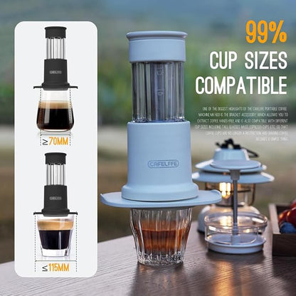 Manual Portable Coffee Maker Set with Milk Frother Cup &Carry Bag, Hand Press Espresso Machine Compatible with Nes Original Capsule/Ground for Outdoor Travel Camping Gift,White