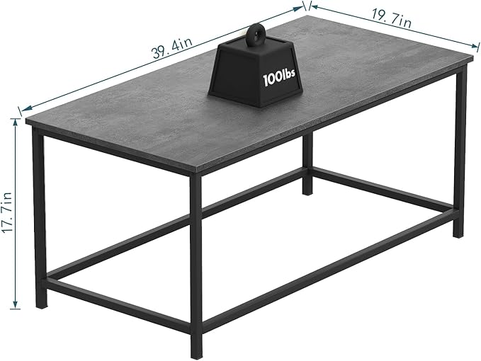 SAYGOER Small Coffee Table Modern Coffee Tables Open Design Rectangular Minimalist Center Table for Living Room Home Office, Easy Assembly, 39.37x19.69 x17.72, Gray Black